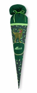 Schultüte aus Stoff mit Dino und Blättern