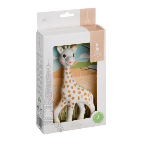 Gefleckte Spielgiraffe Sophie la girafe im weißen Geschenkkarton