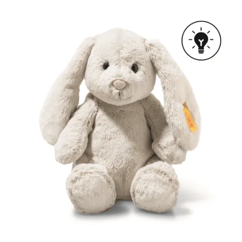 Hellgrauer Steiff-Hase mit Schlappohren und Licht im Bauch