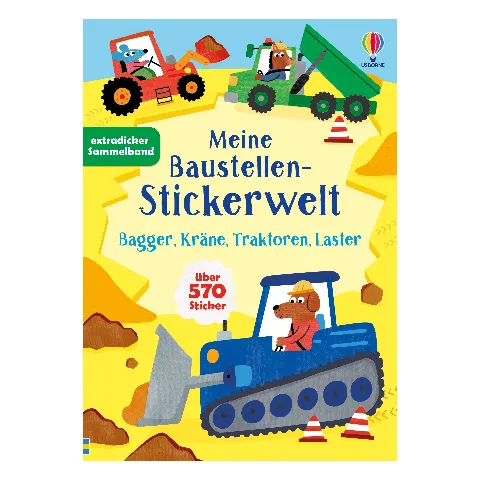 Stickerbuch mit Bagger, Kränen und Traktoren auf dem Titel