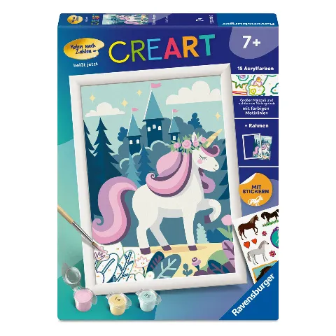 Malen-nach-Zahlen-Set von Ravensburger mit einem Einhorn im Schnee