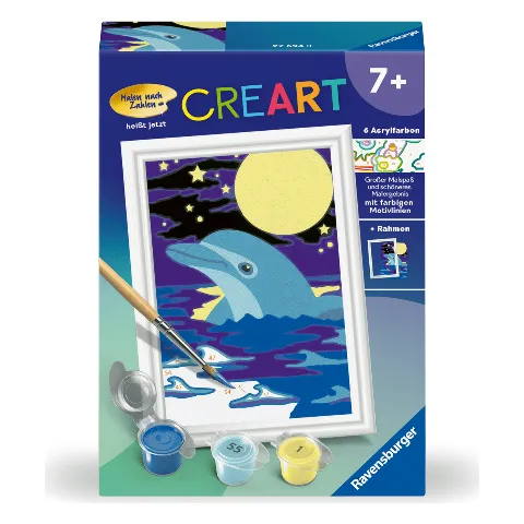 Malen-nach-Zahlen-Set von Ravensburger mit einem Delfin vor dem Mond