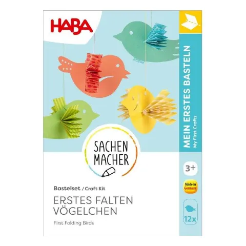 Bastelset von HABA mit gefalteten bunten Papiervögeln
