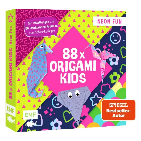Buch 88 x Origami Kids Neon Fun mit gefalteten Papiertieren auf dem Titel