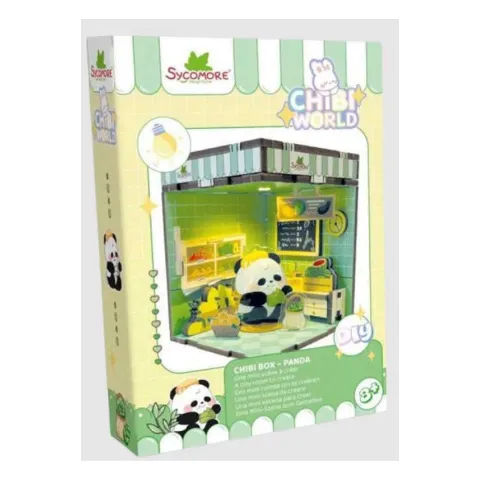 Schachtel mit einem kleinen Zimmer und einem Panda zum Gestalten