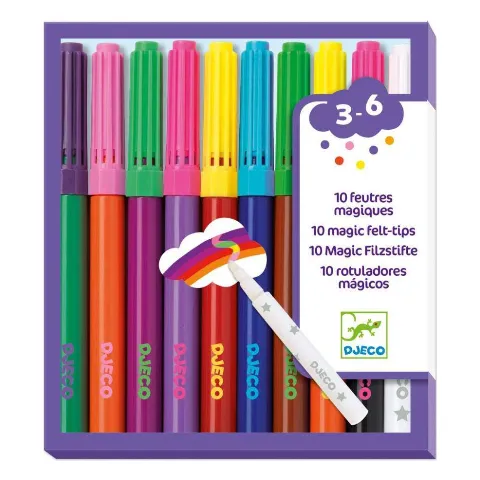 Packung mit bunten Filzstiften und einem Zauberstift von Djeco