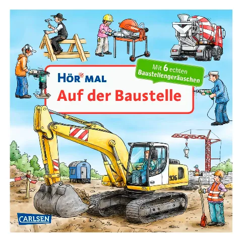Soundbuch „Hör mal: Auf der Baustelle“ mit Bagger und Bauarbeitern auf dem Cover