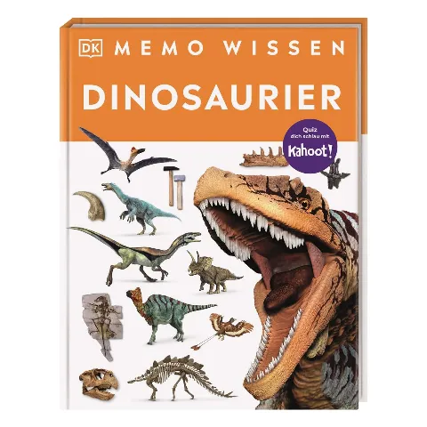Sachbuch „memo Wissen: Dinosaurier“ mit Dinosauriern und Skeletten