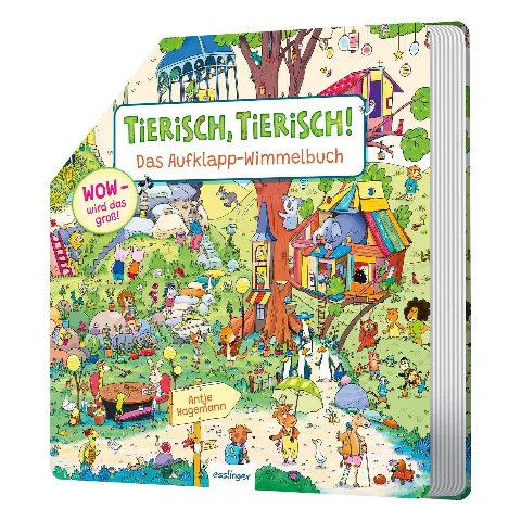 Aufklapp-Wimmelbuch „Tierisch, tierisch!“ mit vielen Tieren in einem Baum