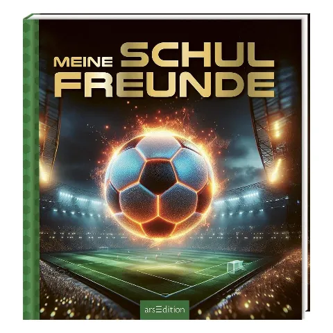 Freundebuch „Meine Schulfreunde“ mit einem leuchtenden Fußball im Stadion
