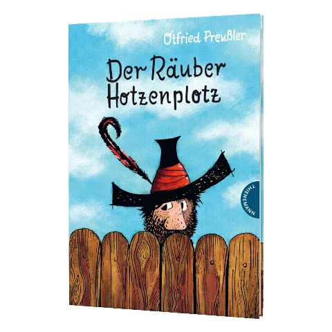 Kinderbuch „Der Räuber Hotzenplotz“ von Otfried Preußler mit dem Räuber hinter einem Zaun