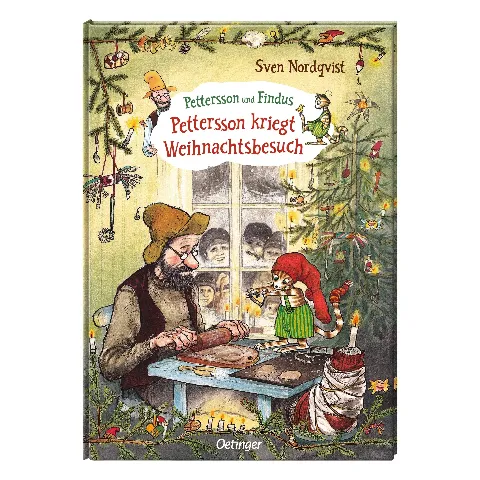 Bilderbuch „Pettersson kriegt Weihnachtsbesuch“ mit Pettersson und Findus in der Werkstatt