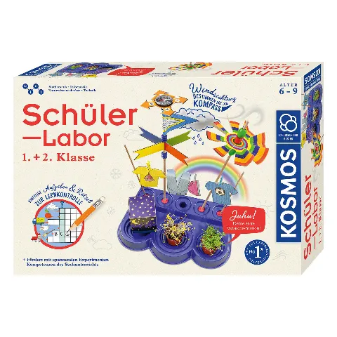 Packung „Schüler-Labor 1. + 2. Klasse“ von Kosmos mit Windrad und Pflanzschale