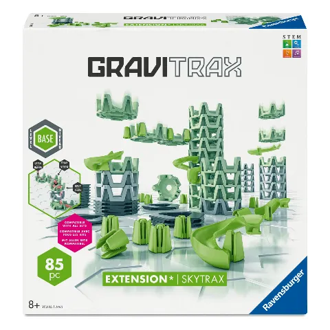 Packung „GraviTrax Extension Skytrax“ von Ravensburger mit hohen Türmen