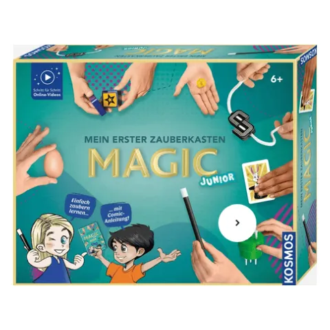 Packung „Mein erster Zauberkasten Magic Junior“ von Kosmos mit Zauberstab und Karten