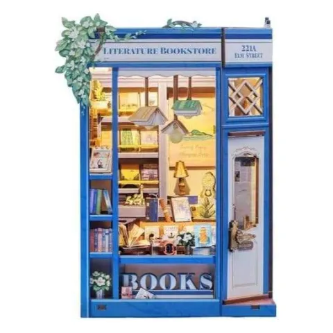 Book Nook „Literature Bookstore“: Miniatur-Buchhandlung aus Holz mit Schaufenster