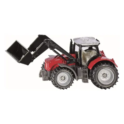 Roter Traktor von Massey Ferguson mit schwarzem Frontlader