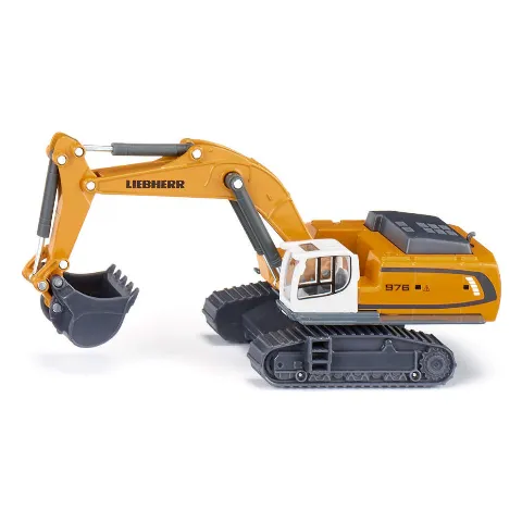 Gelber Kettenbagger von Liebherr mit langem Arm