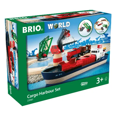 Verpackung des BRIO-Hafen-Sets mit Schiff und Kran