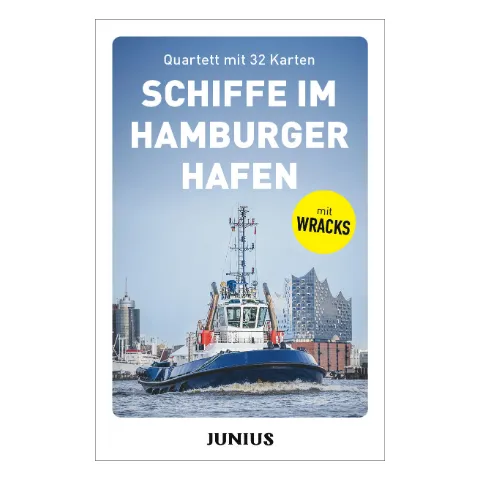 Quartett-Schachtel „Schiffe im Hamburger Hafen“ mit Schlepper vor der Elbphilharmonie