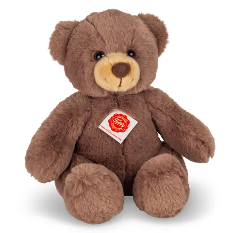 Schokobrauner Teddybär von Teddy-Hermann mit rotem Etikett