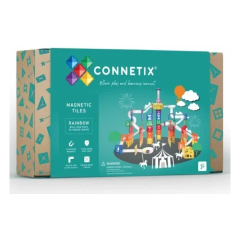 Schachtel der Connetix-Kugelbahn Rainbow Ball Run mit 92 Teilen