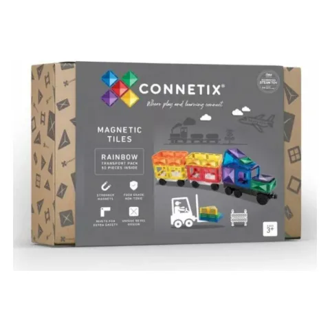 Schachtel Connetix Rainbow Transport Pack mit Fahrzeugen aus Magnetbausteinen