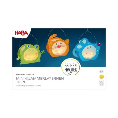 Packung des HABA-Bastelsets Mini-Klammerlaternen mit Frosch, Katze und Maus