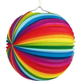 Runder Papier-Lampion mit Streifen in Regenbogenfarben