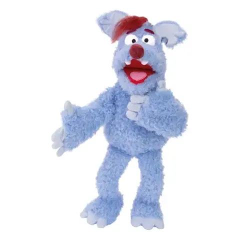 Hellblaue Handpuppe Woozle Goozle mit roter Mütze