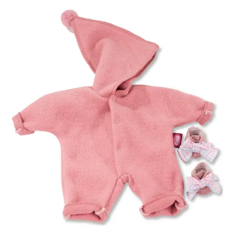 Rosa Puppen-Babyanzug mit Zipfelmütze und Söckchen