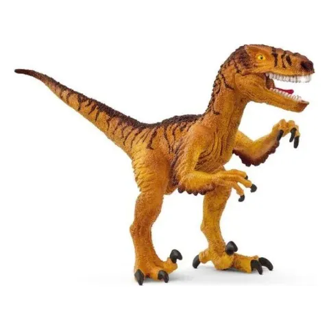 Orangefarbener Velociraptor mit Federn