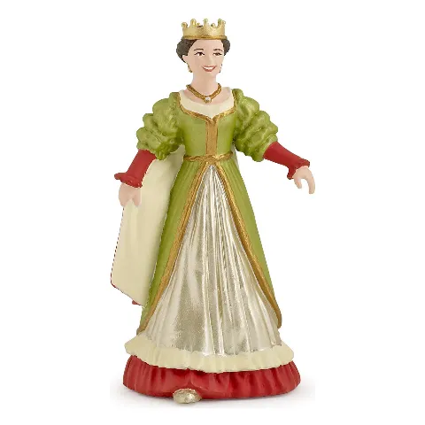 Königin in grün-rotem Kleid mit Krone