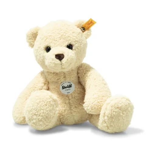 Cremefarbener Steiff-Teddybär Mila, sitzend, mit Knopf im Ohr