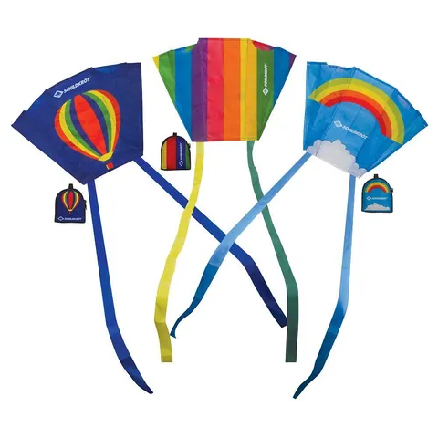 Drei Taschendrachen mit Heißluftballon-, Regenbogen- und Wolkenmotiv – erhältlich einzeln in verschiedenen Motiven
