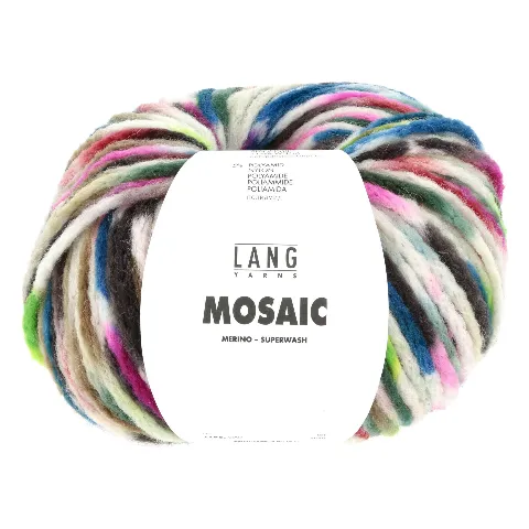 Weißes Knäuel Mosaic von Lang Yarns mit kurzen bunten Farbtupfen